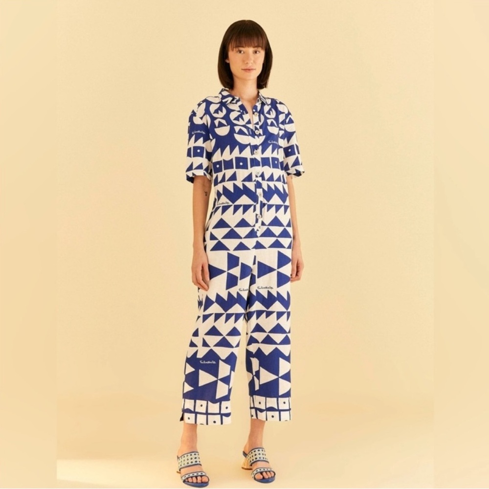 ✨ FARM Rio Off-White Pitta Tiles Jumpsuit in Size Medium
